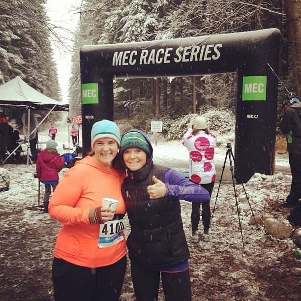 A fat runner and her friend at the finish line