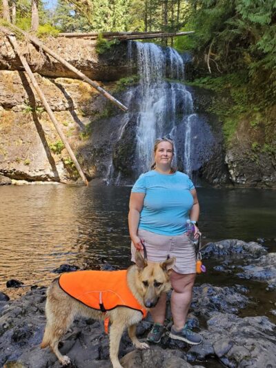 A fat runner hiking with the cutest German Shepherd